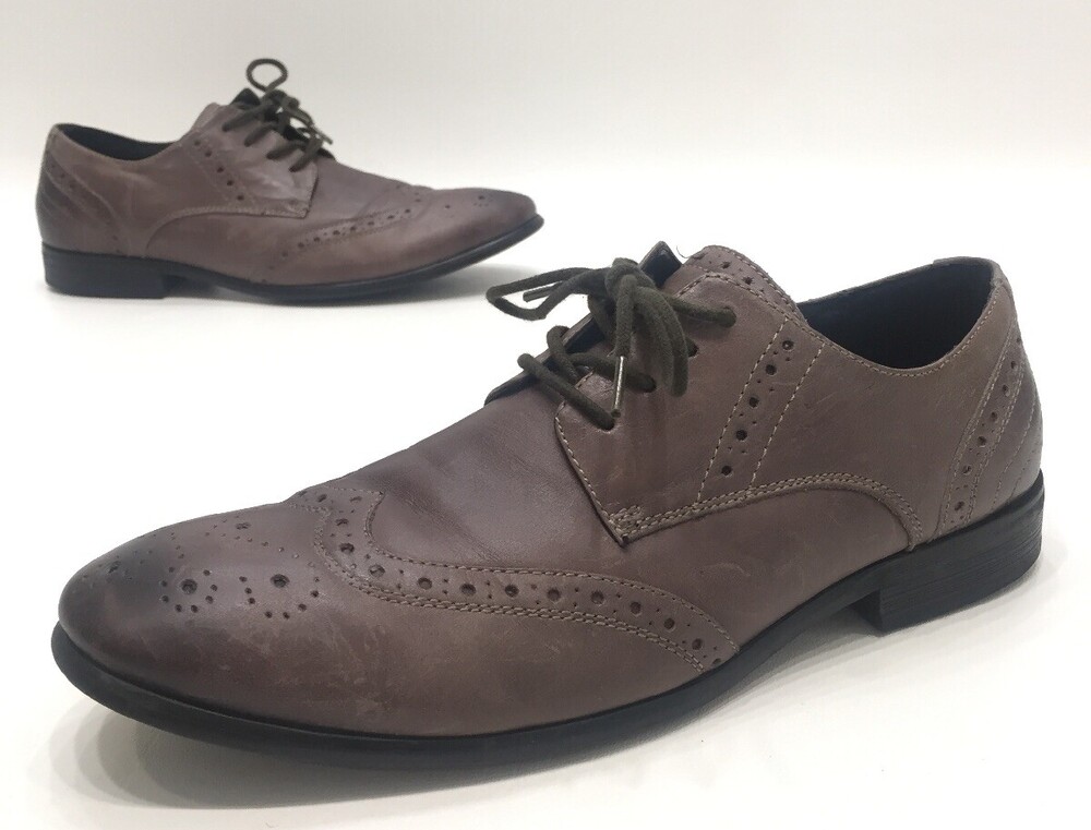 Aldo Mens Grayish/brown Leather Wing Tip Oxford Dress Shoes Size 41